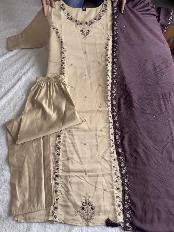 Beige_And_Black_Roman_Silk_Embroidered_Ethnic_Suit_Set_With_Dupatta_For_Woman