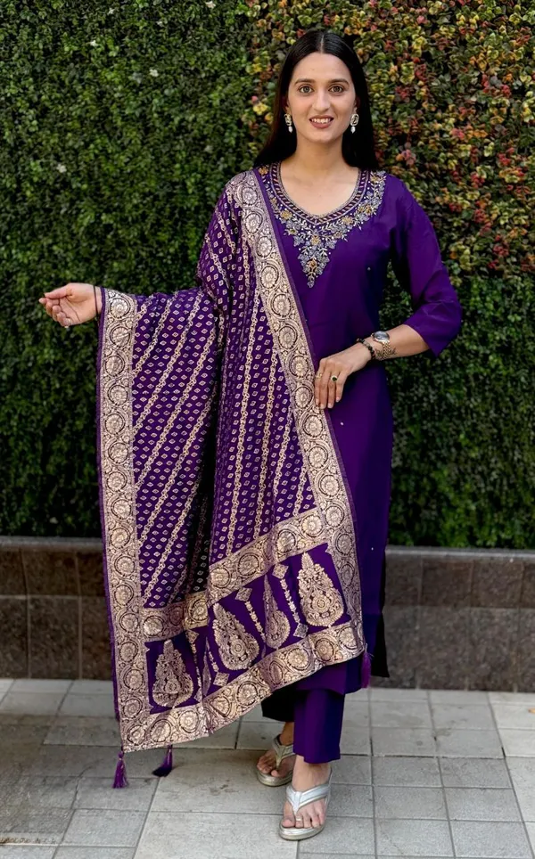 Purple_Roman_Silk_Embroidered_Kurta_Set_With_Banarasi_Dupatta_For_Woman
