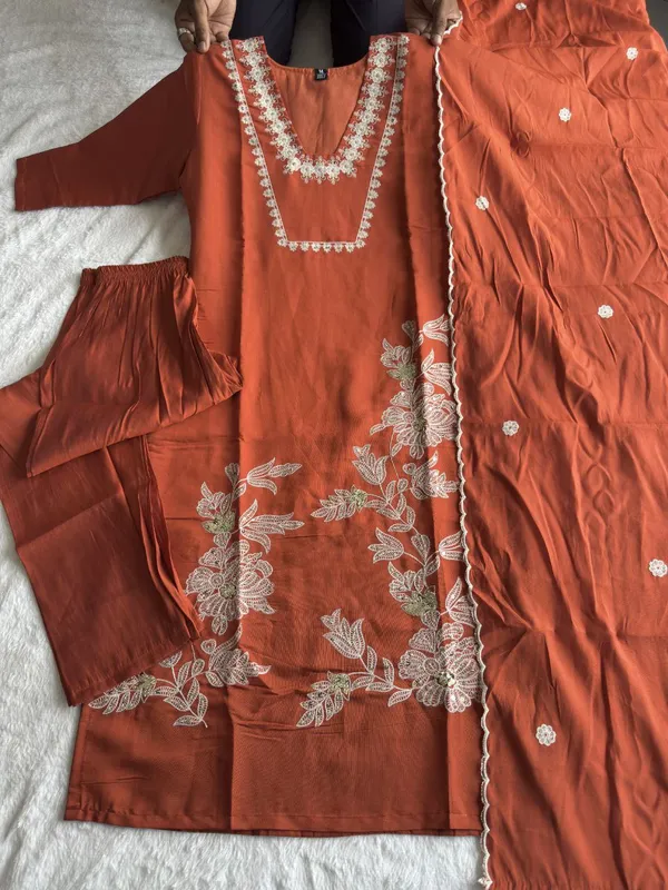 Rust_Orange_Roman_Silk_Embroidered_Kurta_Set_With_Dupatta_For_Woman