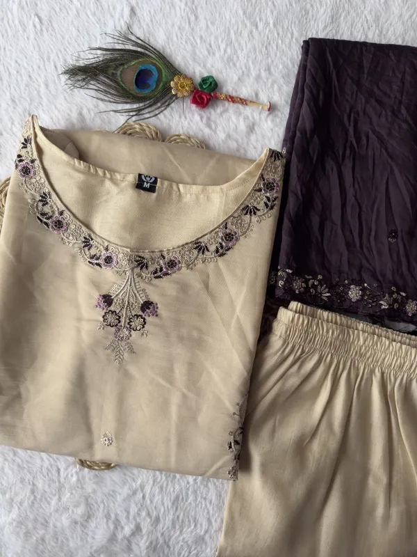 Beige_And_Black_Roman_Silk_Embroidered_Ethnic_Suit_Set_With_Dupatta_For_Woman