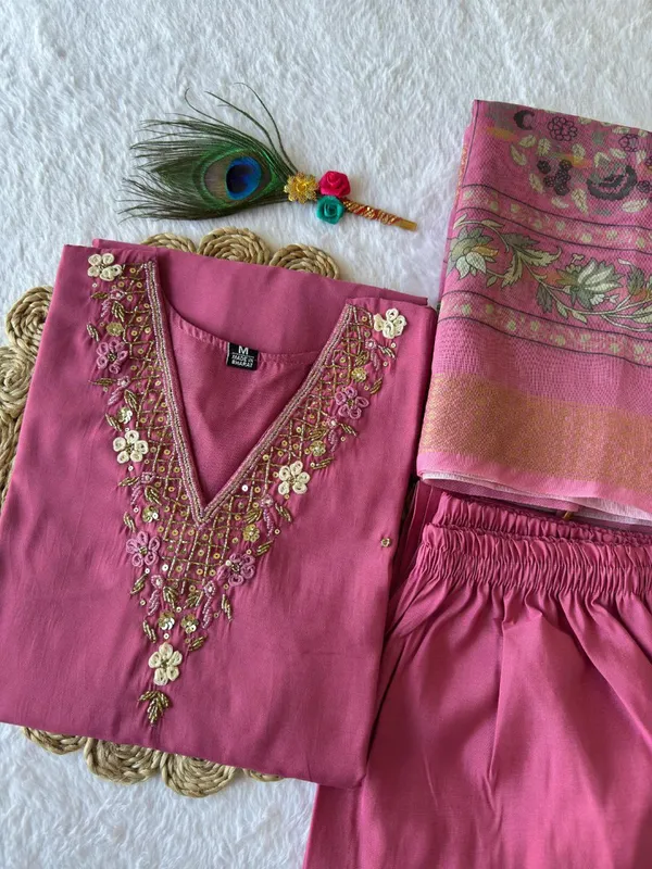 Pink_Cotton_Embroidered_Kurta_Set_With_Printed_Dupatta_For_Woman