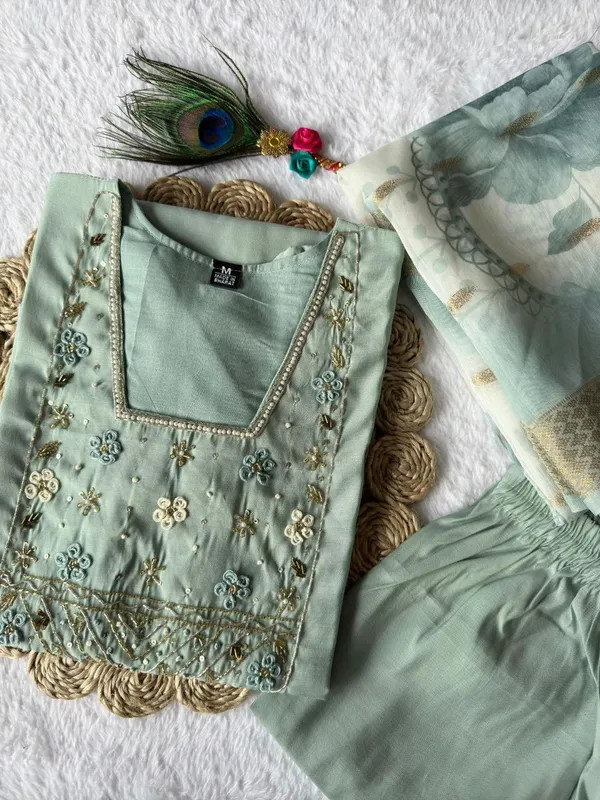 Mint_Green_Roman_Silk_Embroidered_Kurta_Set_With_Dupatta_For_Woman