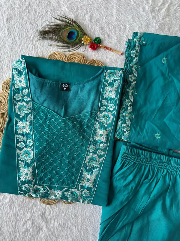 Teal_Roman_Silk_Embroidered_Ethnic_Suit_Set_With_Dupatta_For_Woman