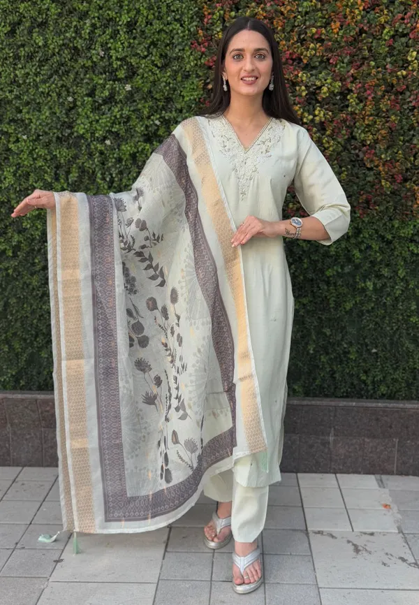 Mint_Green_Roman_Silk_Embroidered_Kurta_Set_With_Striped_Dupatta_For_Woman