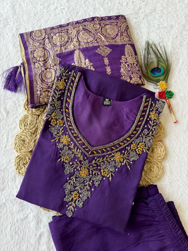 Purple_Roman_Silk_Embroidered_Kurta_Set_With_Banarasi_Dupatta_For_Woman