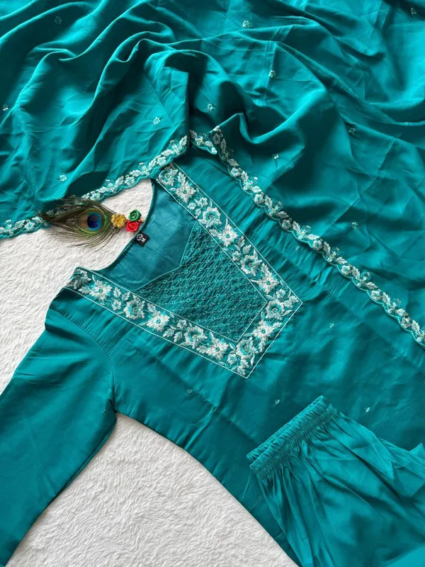 Teal_Roman_Silk_Embroidered_Ethnic_Suit_Set_With_Dupatta_For_Woman