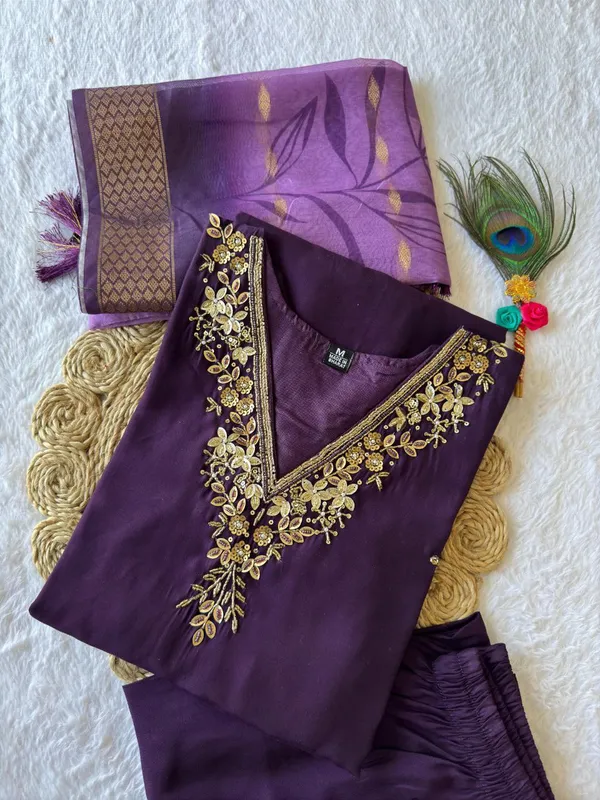 Purple_Cotton_Embroidered_Salwar_Suit_Set_With_Banarasi_Dupatta_For_Woman