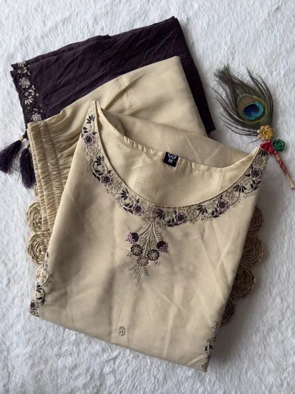 Beige_And_Black_Roman_Silk_Embroidered_Ethnic_Suit_Set_With_Dupatta_For_Woman