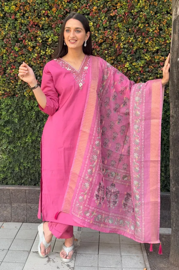 Pink_Cotton_Embroidered_Kurta_Set_With_Printed_Dupatta_For_Woman