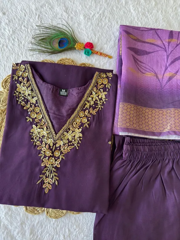 Purple_Cotton_Embroidered_Salwar_Suit_Set_With_Banarasi_Dupatta_For_Woman