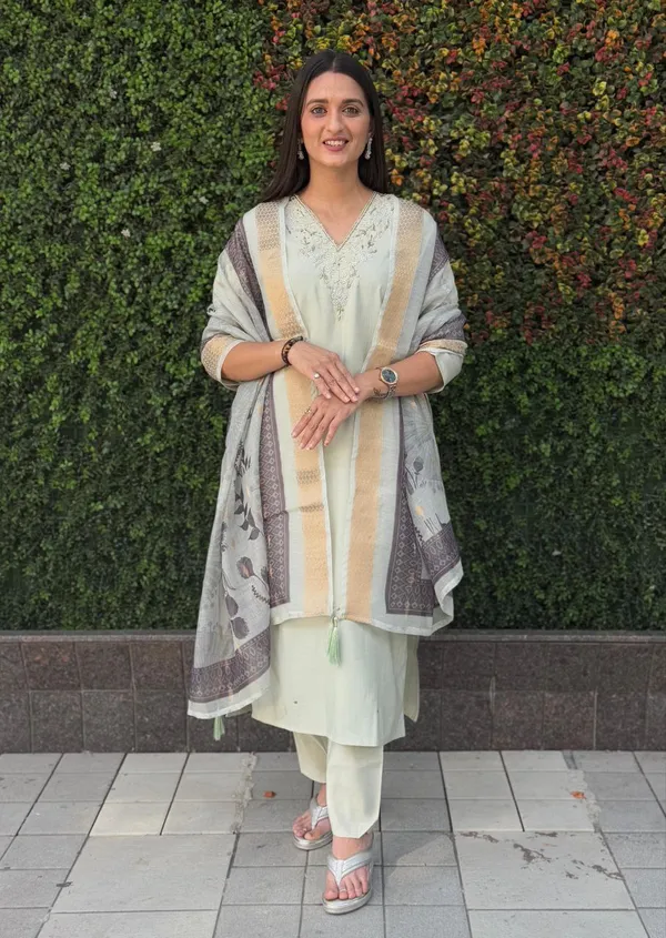 Mint_Green_Roman_Silk_Embroidered_Kurta_Set_With_Striped_Dupatta_For_Woman