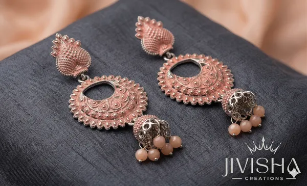 Rose_Gold_Oxidized_Finish_Jhumka_Earrings_With_Beaded_Drops_(Pack_Of_2)