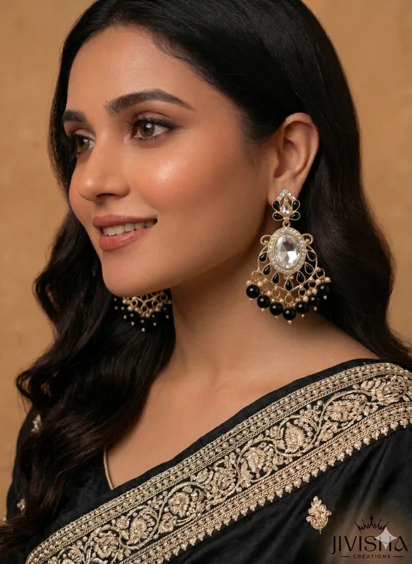 Black_And_Gold_Statement_Chandbali_Earrings_With_Pearl_Drops