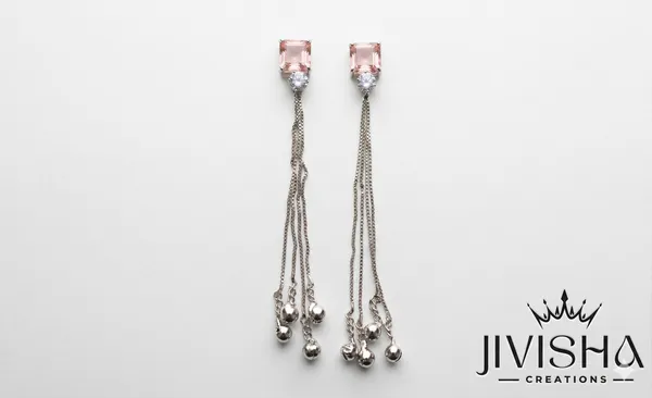 Elegant_Pink_Stone_Drop_Earrings_With_Chain_Tassels