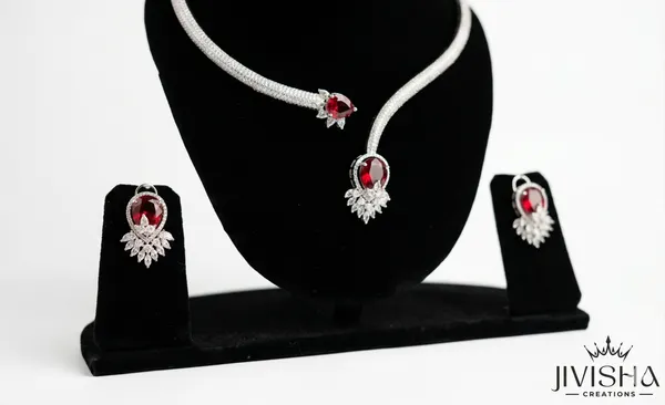 Sparkling_Red_Stone_Silver-Toned_Choker_Set_With_Earrings_By_Jivisha_Creations