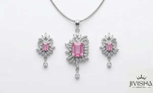 Pink_Stone_Studded_Pendant_Necklace_And_Earrings_Set
