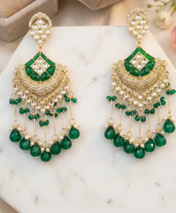 Elegant_Kundan_And_Pearl_Passa/Jhoomar_With_Emerald_Green