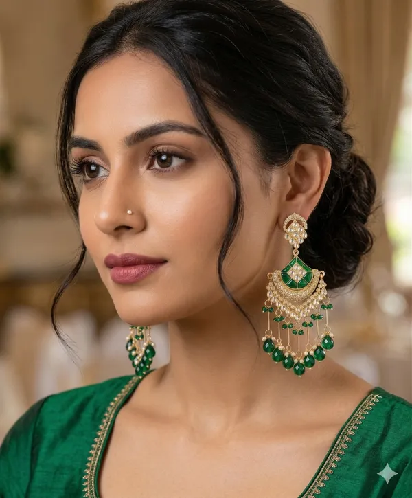 Elegant_Kundan_And_Pearl_Passa/Jhoomar_With_Emerald_Green