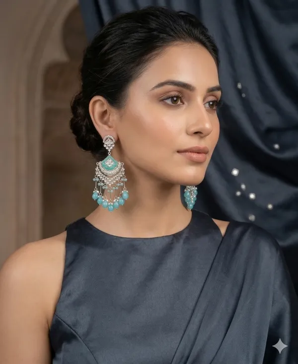 Elegant_Kundan_And_Pearl_Passa/Jhoomar_With_Firoza_Glaze_Silver-Plated