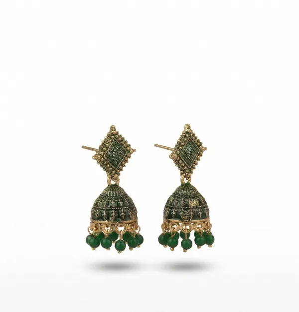 Emerald_Green_Meenakari_Oxidised_Jhumkis_Earrings