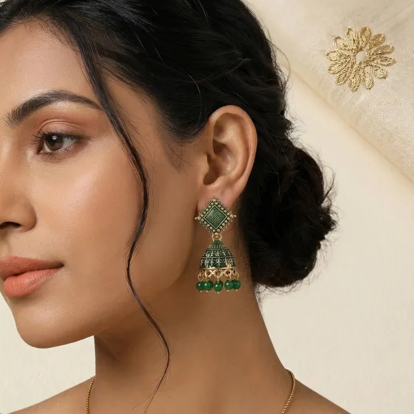 Emerald_Green_Meenakari_Oxidised_Jhumkis_Earrings
