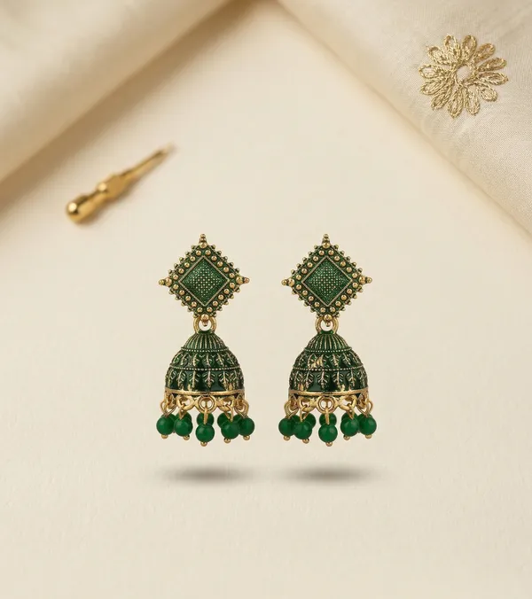 Emerald_Green_Meenakari_Oxidised_Jhumkis_Earrings