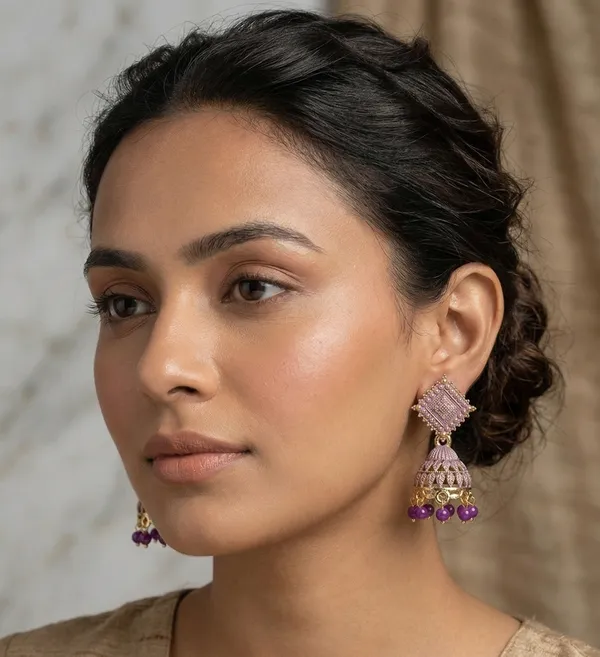 Lavender__Meenakari_Oxidised_Jhumkis_Earrings