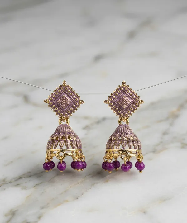 Lavender__Meenakari_Oxidised_Jhumkis_Earrings