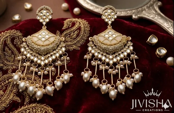 Golden_Pearl_Drop_Chandbali_Earrings_With_Kundan_Work