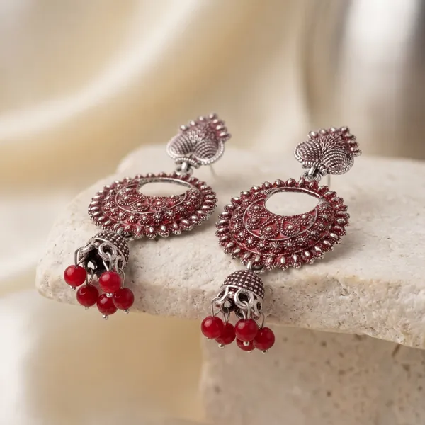 Oxidized_Silver_Chandbali_Earrings_With_Red_Beads_-_Jivisha_Creations_(Pack_Of_2)