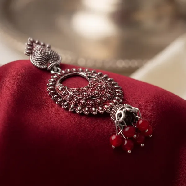 Oxidized_Silver_Chandbali_Earrings_With_Red_Beads_-_Jivisha_Creations_(Pack_Of_2)