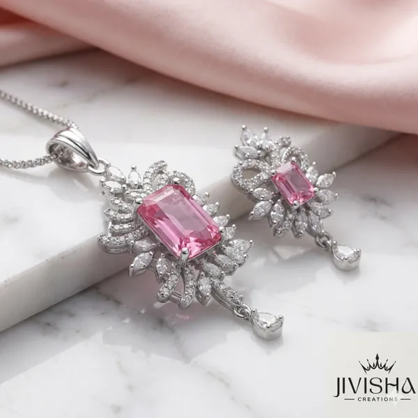 Pink_Stone_Studded_Pendant_Necklace_And_Earrings_Set