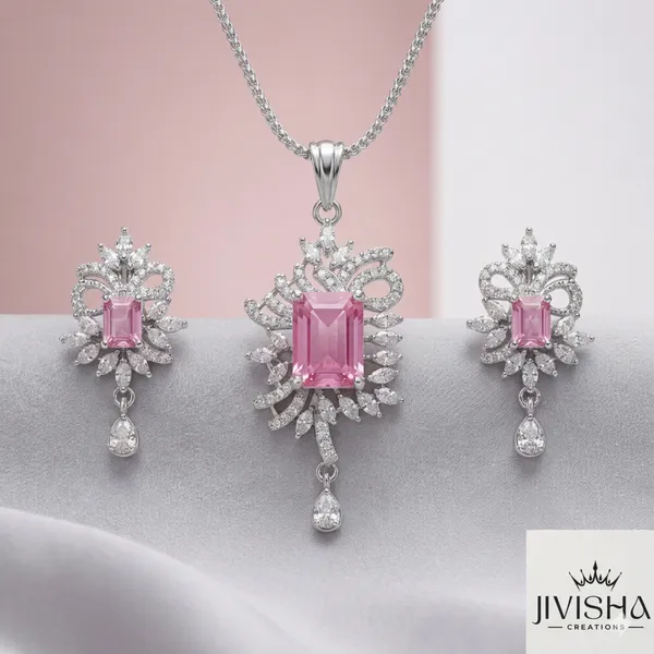 Pink_Stone_Studded_Pendant_Necklace_And_Earrings_Set