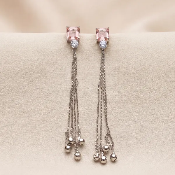Elegant_Pink_Stone_Drop_Earrings_With_Chain_Tassels