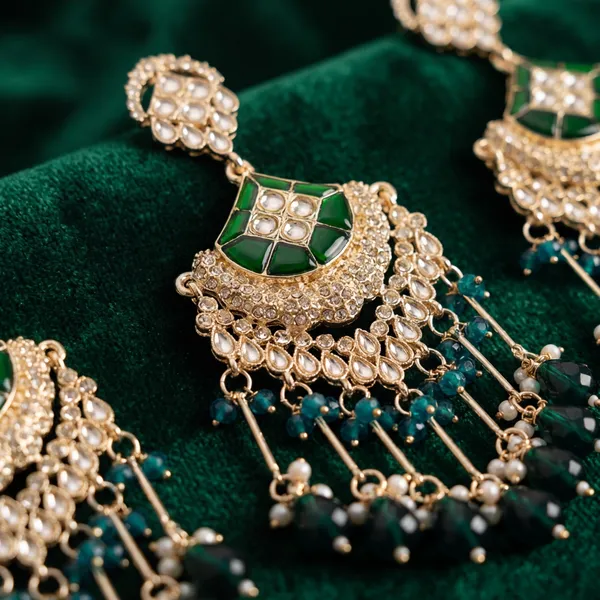 Elegant_Green_Kundan_Chandbali_Earrings_With_Beaded_Tassels