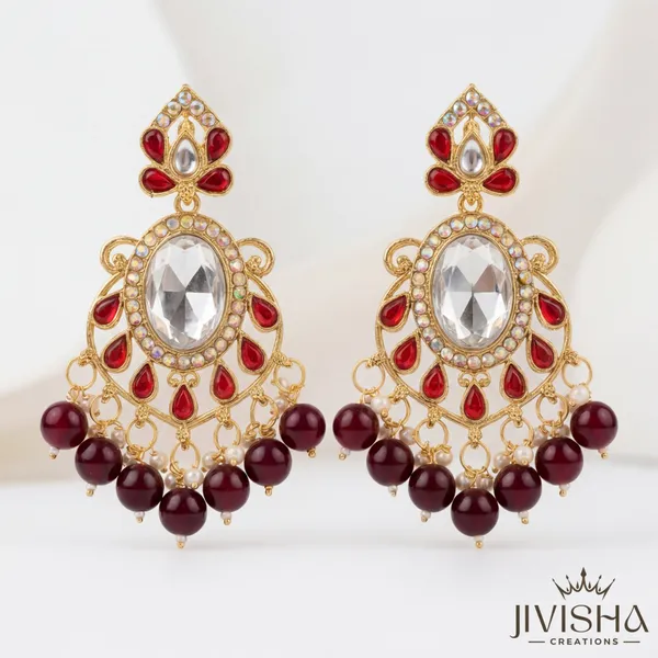 Elegant_Kundan_And_Red_Stone_Chandbali_Earrings_With_Pearl_Drops
