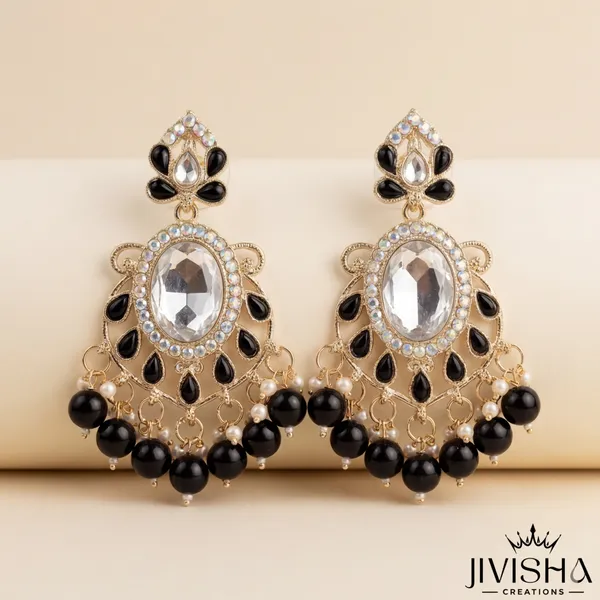 Black_And_Gold_Statement_Chandbali_Earrings_With_Pearl_Drops