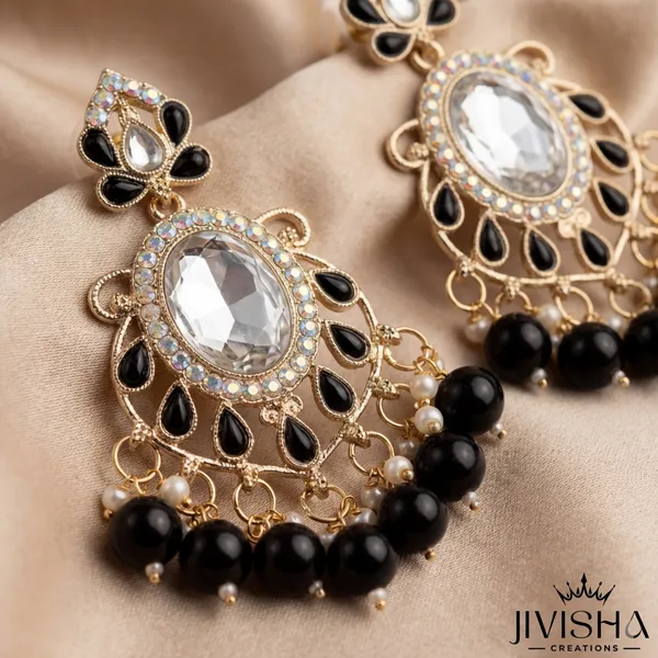 Black_And_Gold_Statement_Chandbali_Earrings_With_Pearl_Drops
