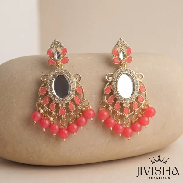 Coral_Red_Kundan_Chandbali_Earrings_With_Mirror_Work