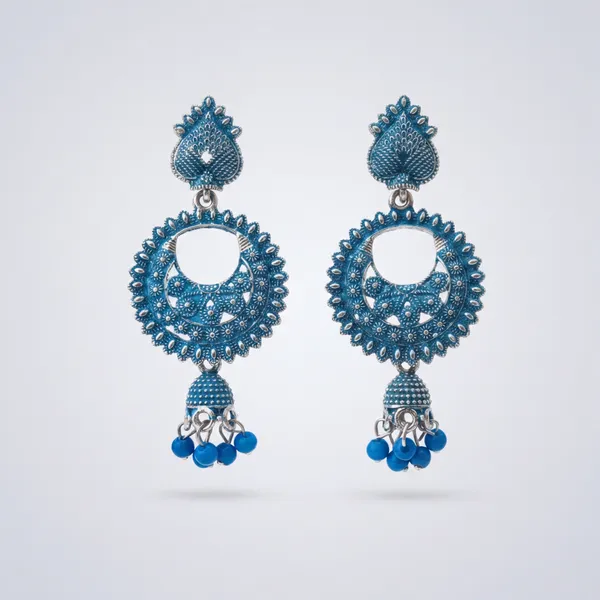Blue_Oxidized_Jhumka_Earrings_With_Beaded_Danglers_(Pack_Of_2)