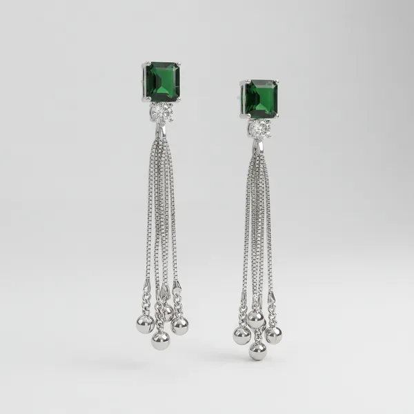 Elegant_Green_Stone_Drop_Earrings_With_Silver_Chain_Tassels