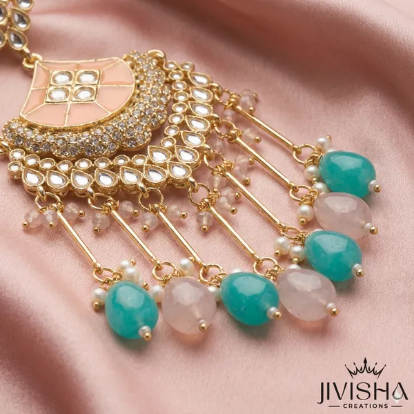 Elegant_Kundan_And_Pearl_Passa/Jhoomar_With_Turquoise_And_Peach_Accents