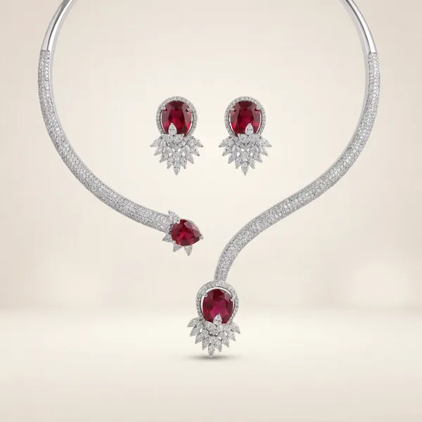 Sparkling_Red_Stone_Silver-Toned_Choker_Set_With_Earrings_By_Jivisha_Creations