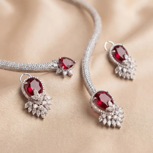 Sparkling_Red_Stone_Silver-Toned_Choker_Set_With_Earrings_By_Jivisha_Creations