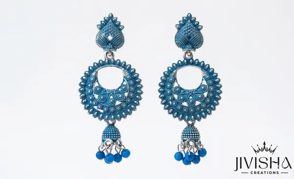 Blue_Oxidized_Jhumka_Earrings_With_Beaded_Danglers_(Pack_Of_2)