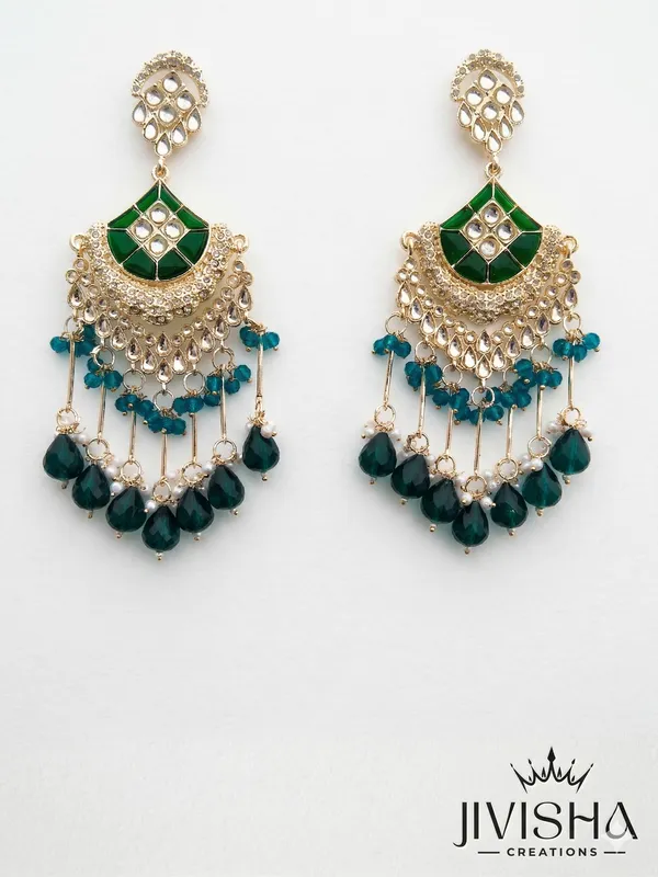 Elegant_Green_Kundan_Chandbali_Earrings_With_Beaded_Tassels