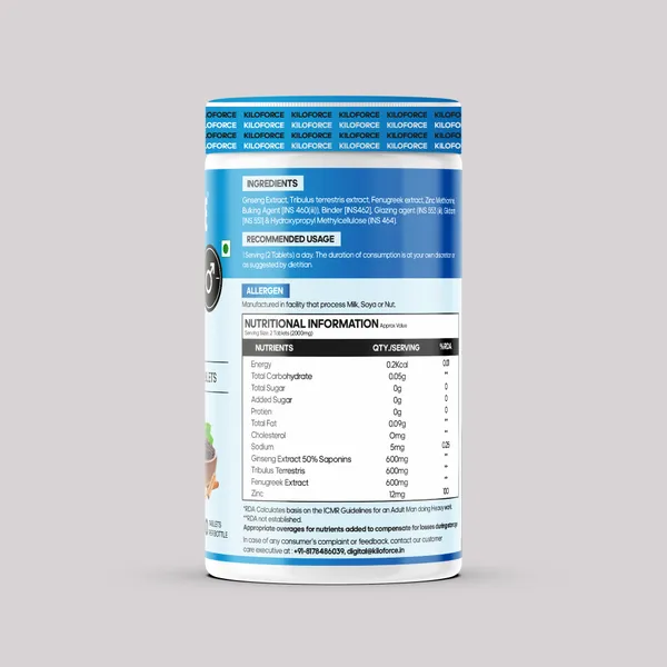 Kiloforce_Testosterone_Booster_Ginseng_Tribulus_Terrestris_Fenugreek_Zinc_Natural_Stamina_Energy_Muscle_Strength_60_Tablets