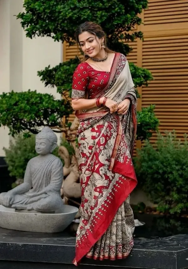Red_And_Cream_Cotton_Silk_Saree_For_Women