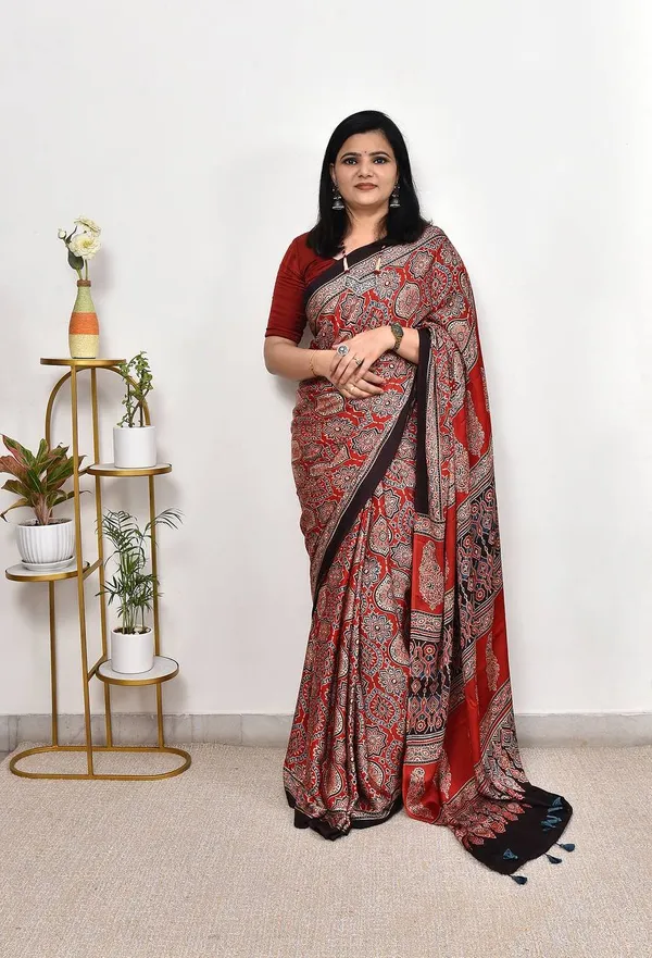 Red_Ajarakh_Modal_Silk_Saree_For_Women