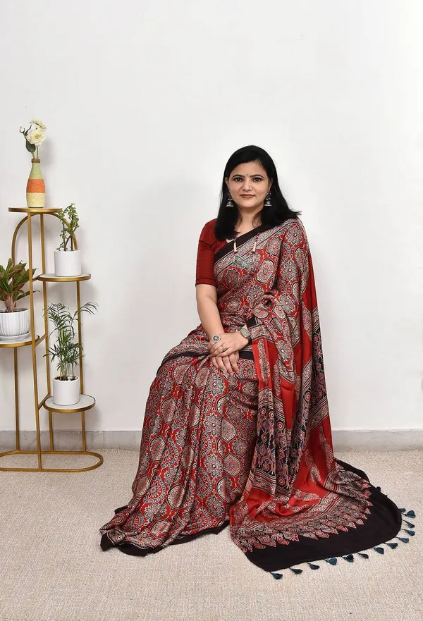 Red_Ajarakh_Modal_Silk_Saree_For_Women